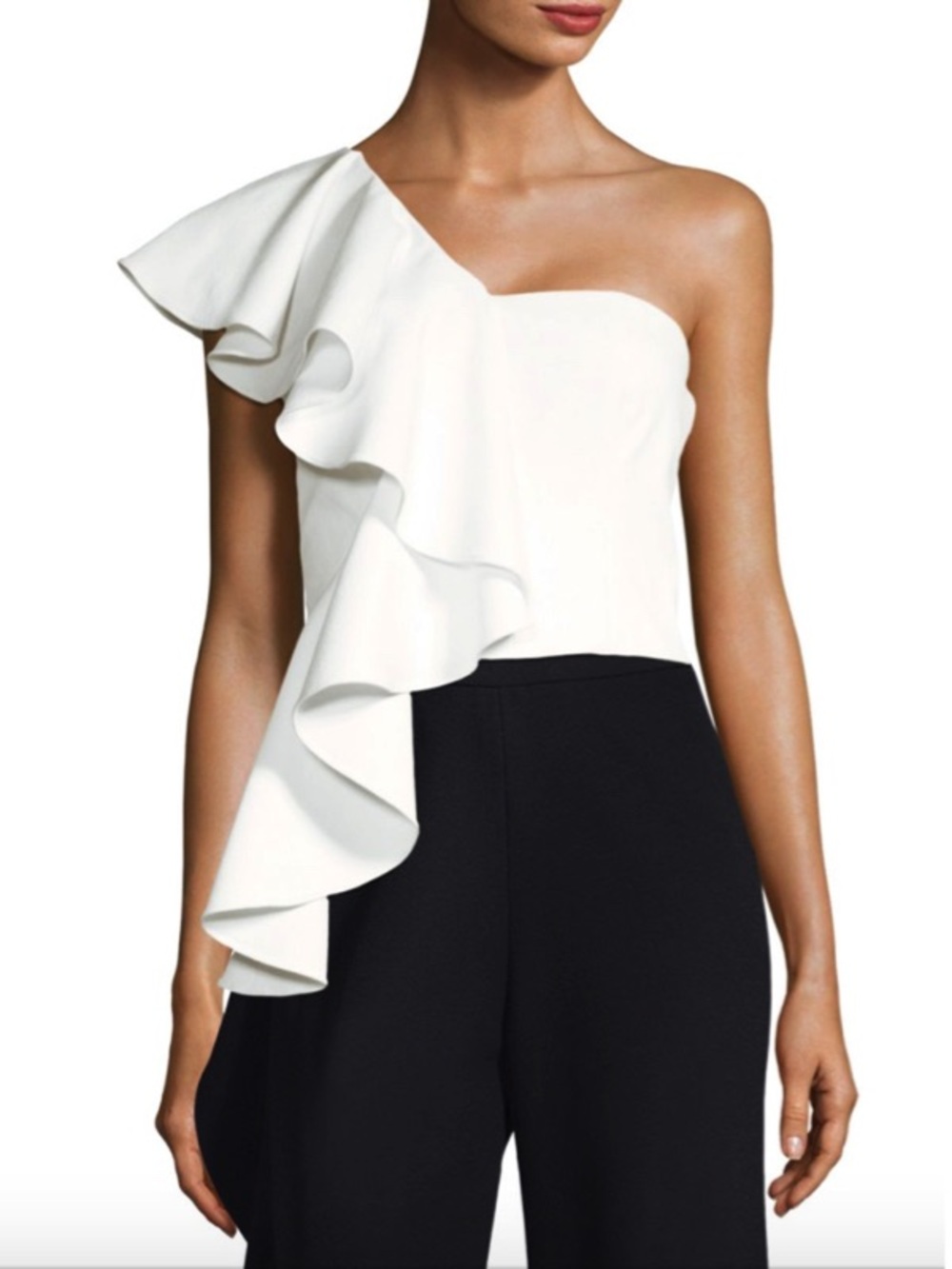AMUR White One-Shoulder Ruffle Top